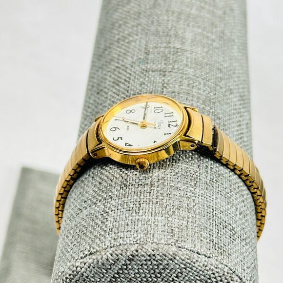 VTG Timex Watch Womens 23mm Gold Tone Expansion White Dial Round New Battery - Picture 5 of 11